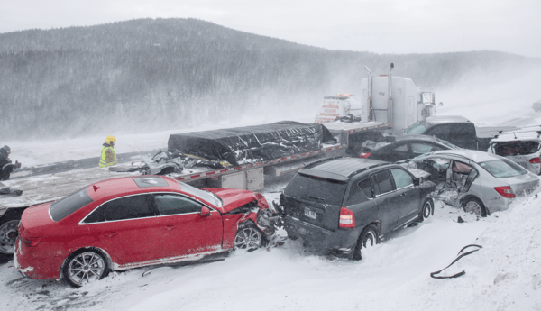 Winter road closed due to vehicle pileup